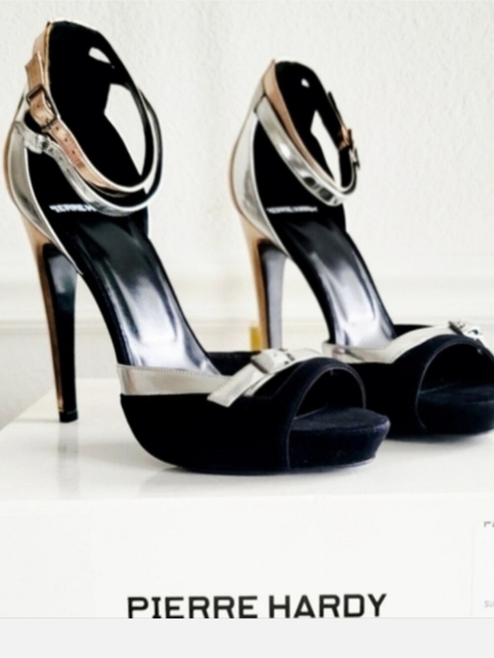New With Tags Pierre Hardy Black Suede & Metallic Copper/Silver Heels